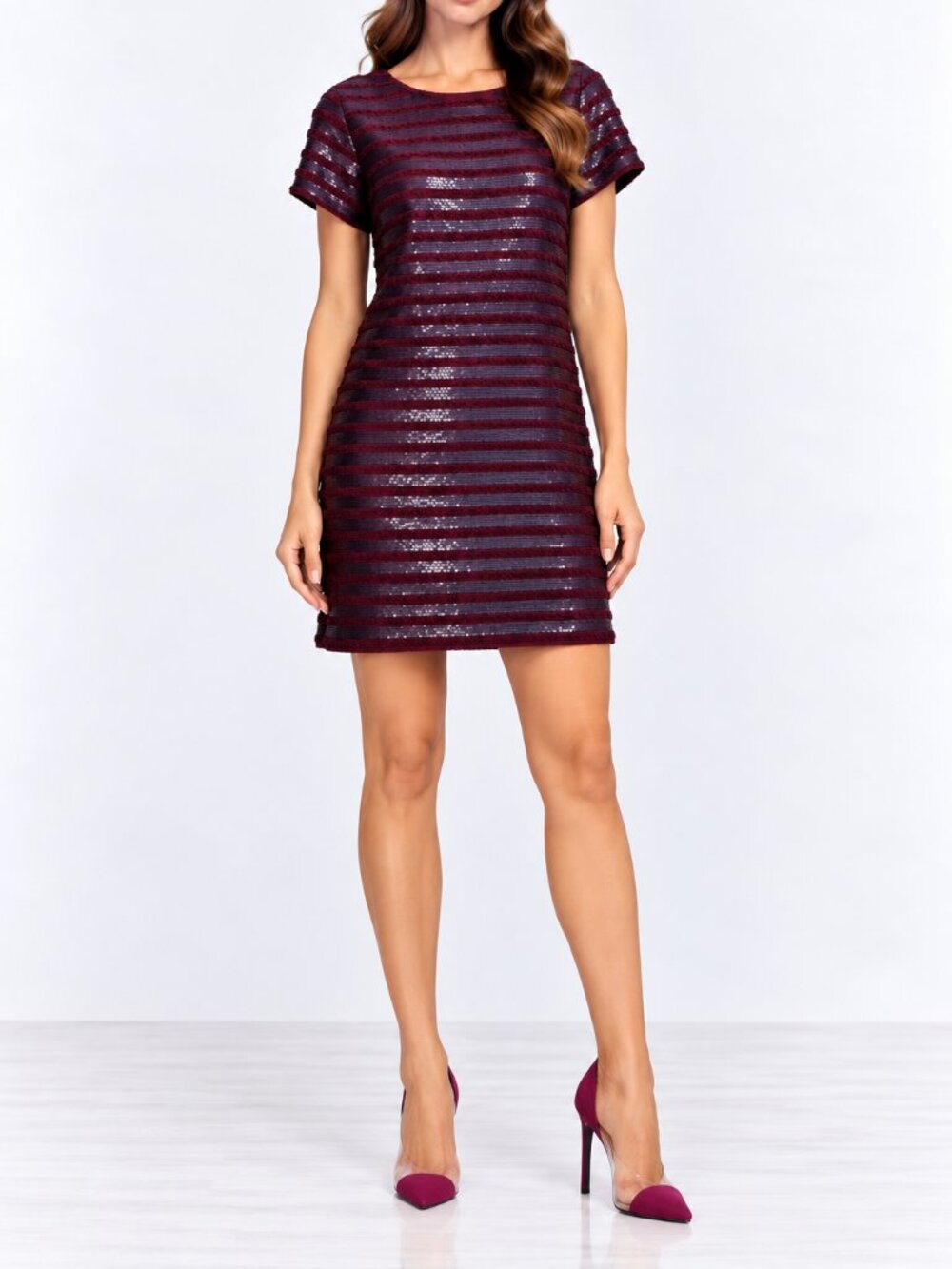 French Connection Sequin Striped Shift Cocktail Dress Above Knee Sz 0 NWT $298